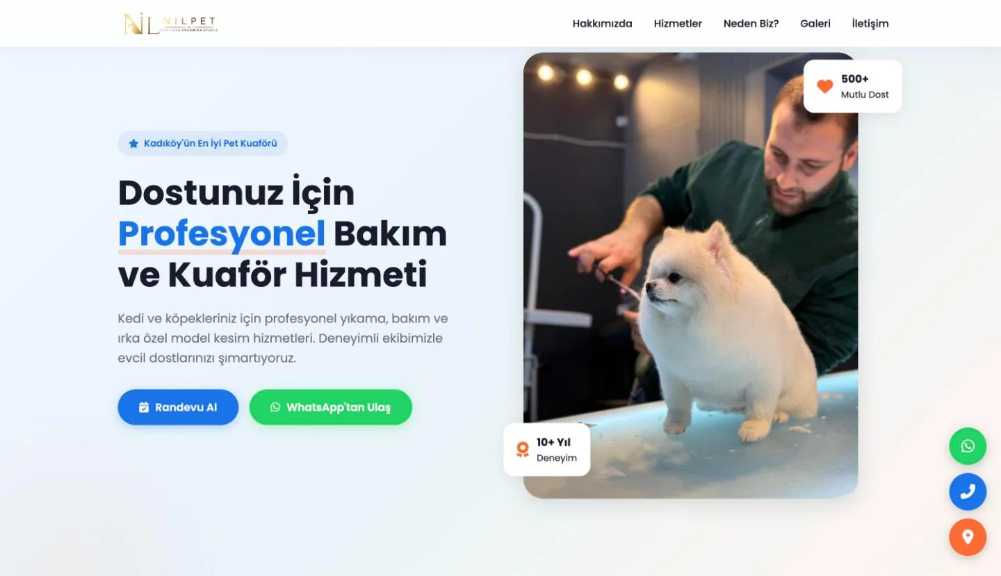 Nil Pet Kuaför web sitesi ana sayfası